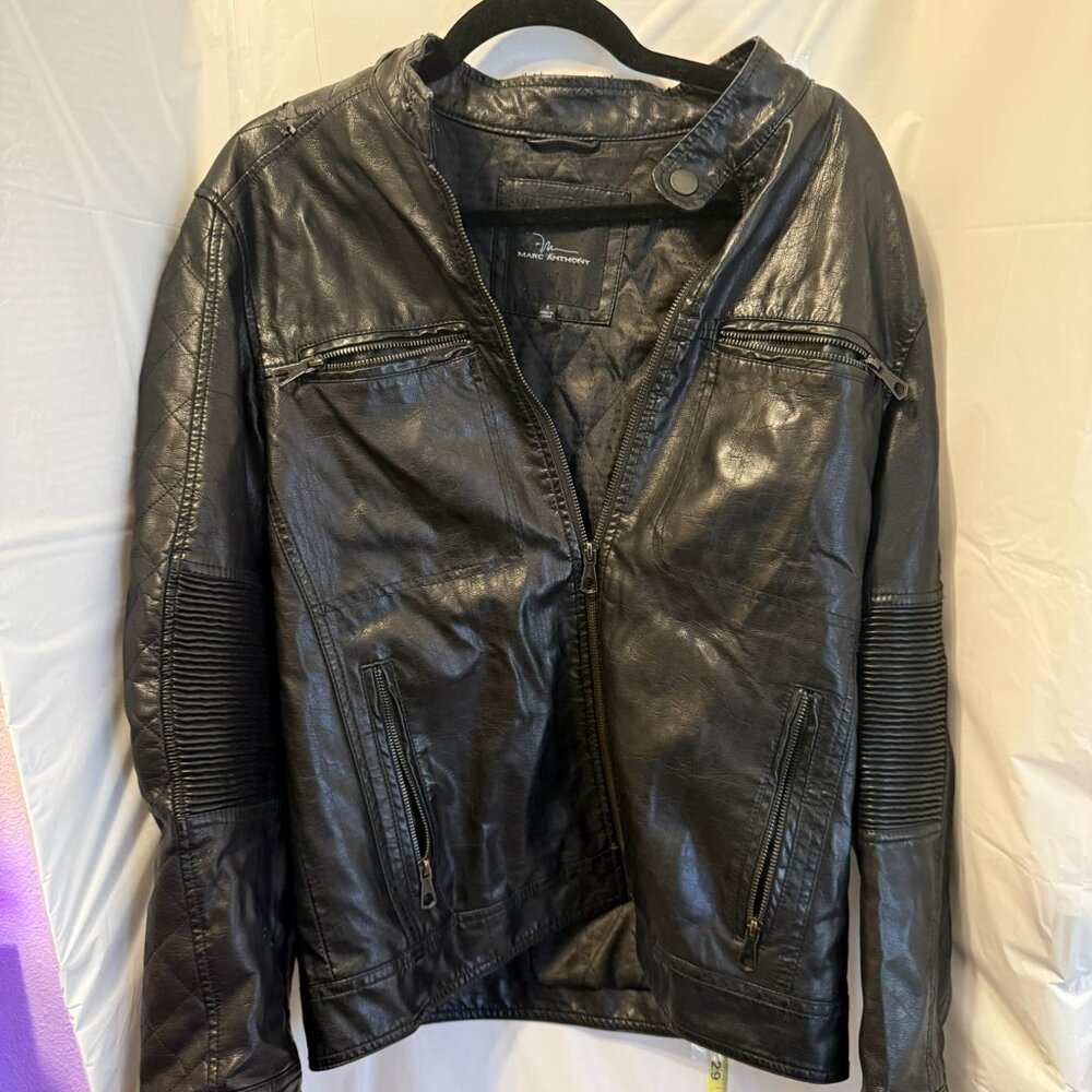 Marc Anthony Black Faux Leather Moto Jacket Womens Small Quilted Moto Zip Biker